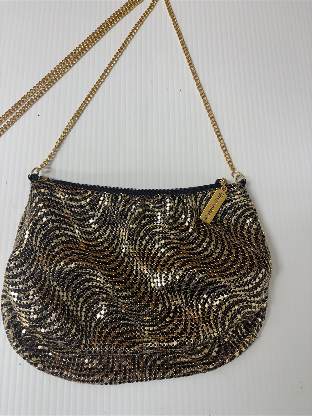 Whiting & Davis Gold and Black Sequin Shoulder Clutch